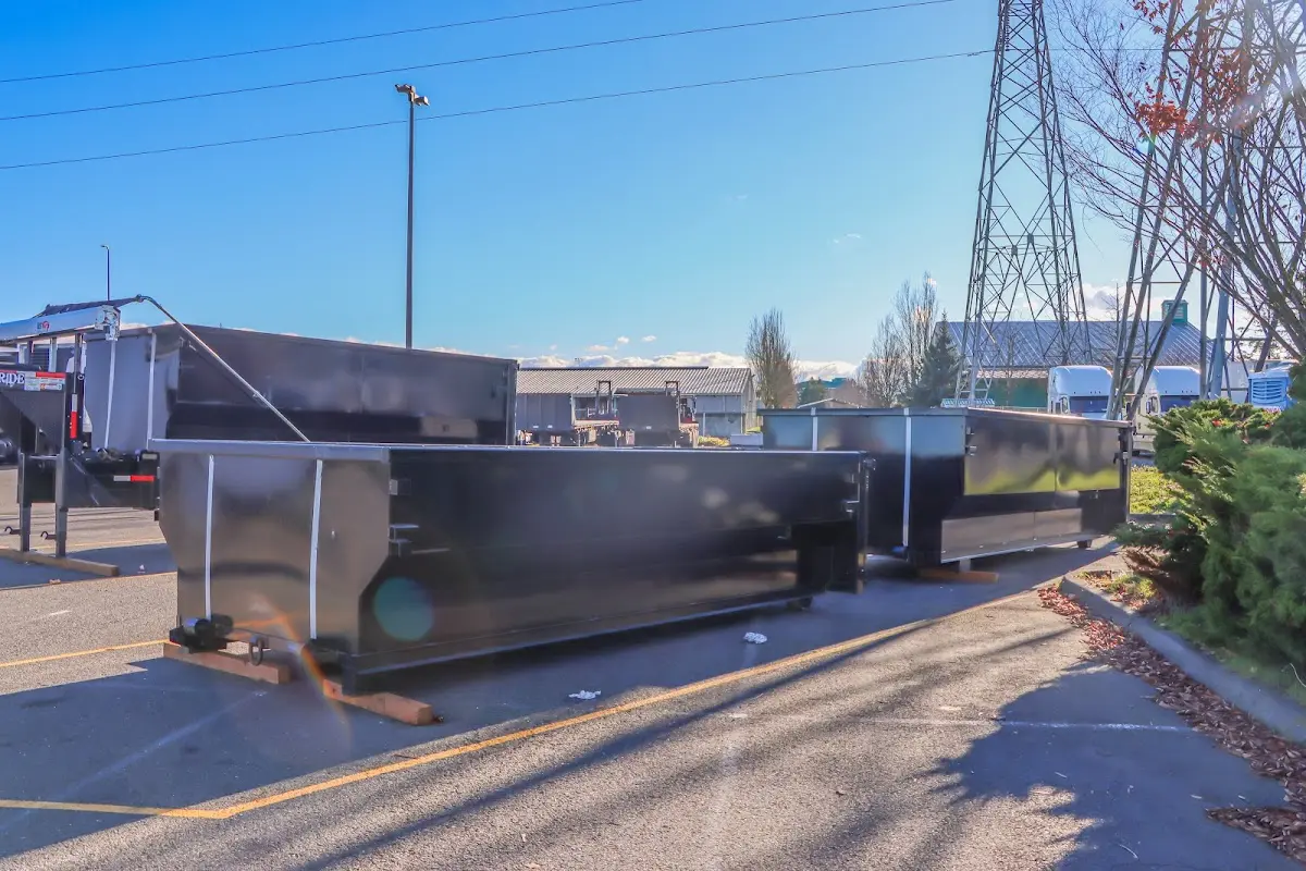 Roll-off dumpster ready for waste disposal at job site for Roll Off Dumpster Rental in New Albany